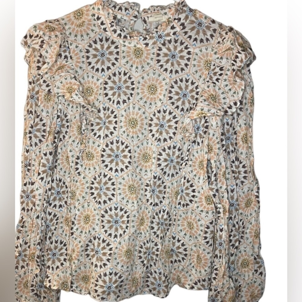 Ana Aztec Print size 0X with keyhole back and ruffled shoulders New